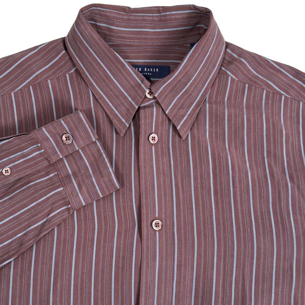 Ted Baker London Burgundy Striped Button Down Shirt Long‎ Sleeve Mens 4 Large
